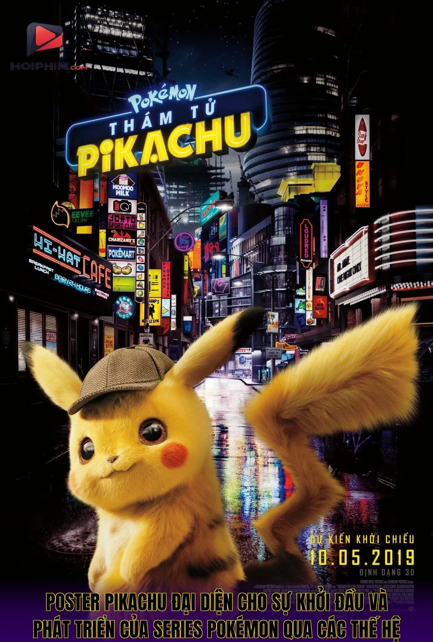 Poster Pikachu đại diện cho sự khởi đầu và phát triển của series Pokémon qua các thế hệ