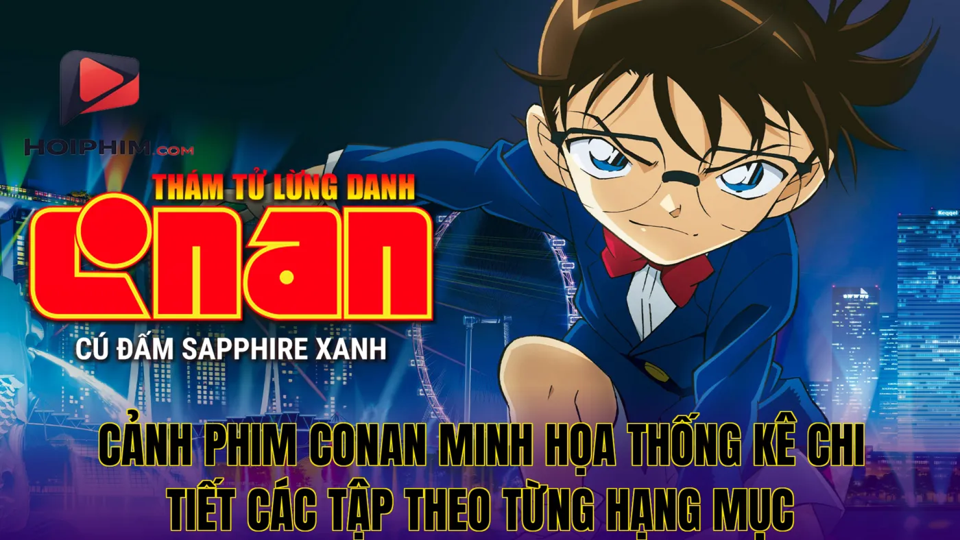 Cảnh phim Conan minh họa thống kê chi tiết các tập theo từng hạng mục